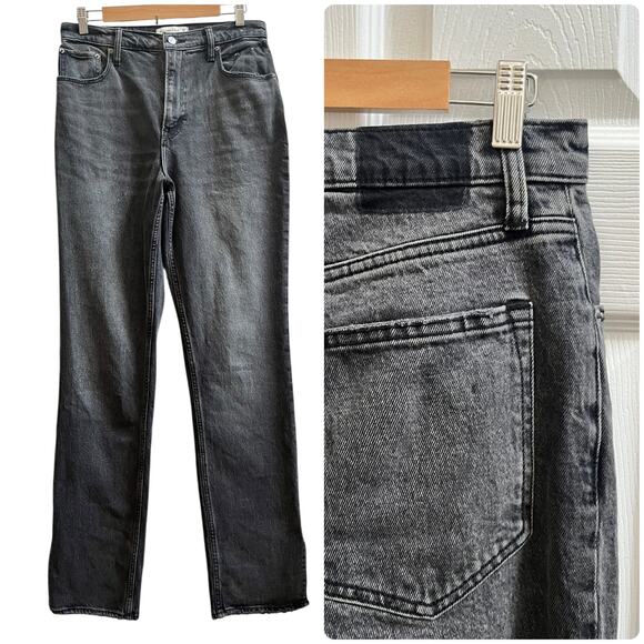 Abercrombie Fitch Size 8 Long Black Wash 90s Straight Ultra High Rise Jean 29x33 - Picture 2 of 14